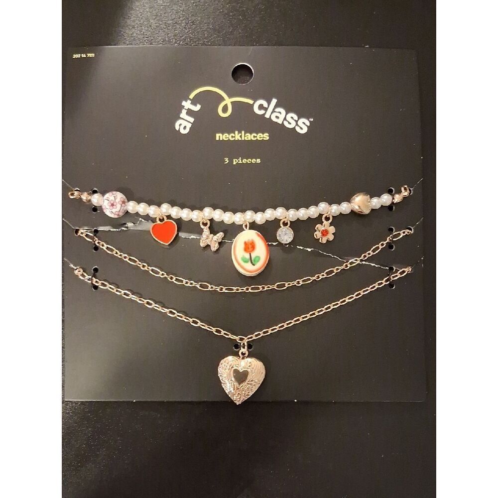 Art Class Girls 3 Layered Charm Necklace Set New